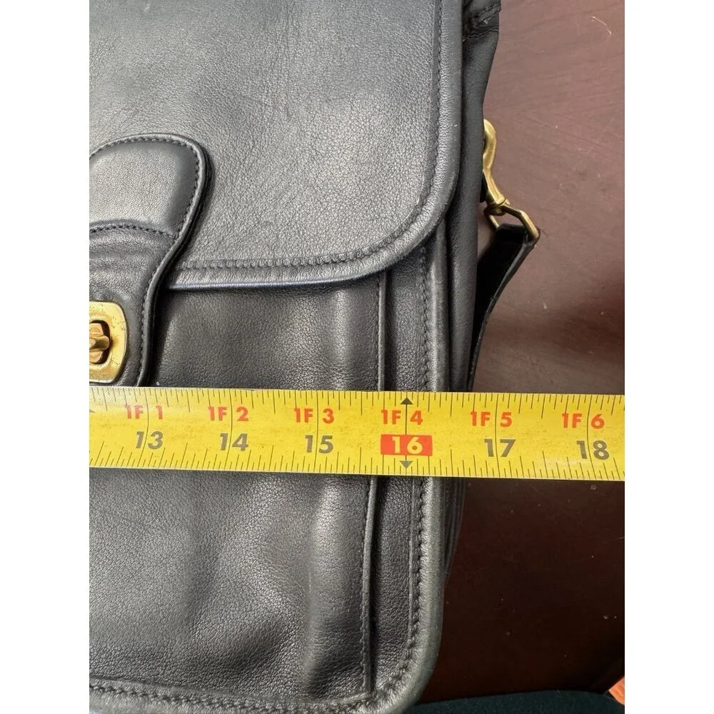 VTG COACH 0532 XL BLACK Leather Messenger Crossbody Bag BRIEFCASE Pockets Laptop